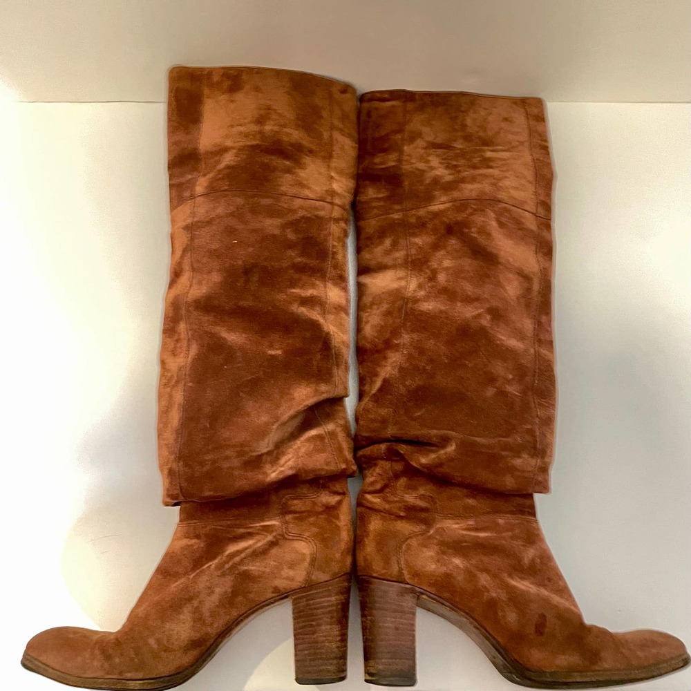 Madras Italian Leather Suede Slouch Heeled Boots Size 36.5. Made in Italy